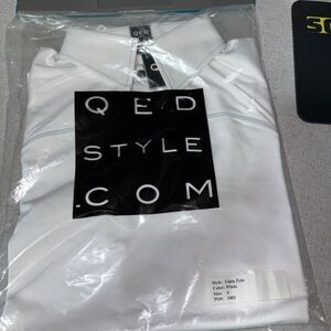 QED style mens Small White polo With Blue Thread Lining NWT